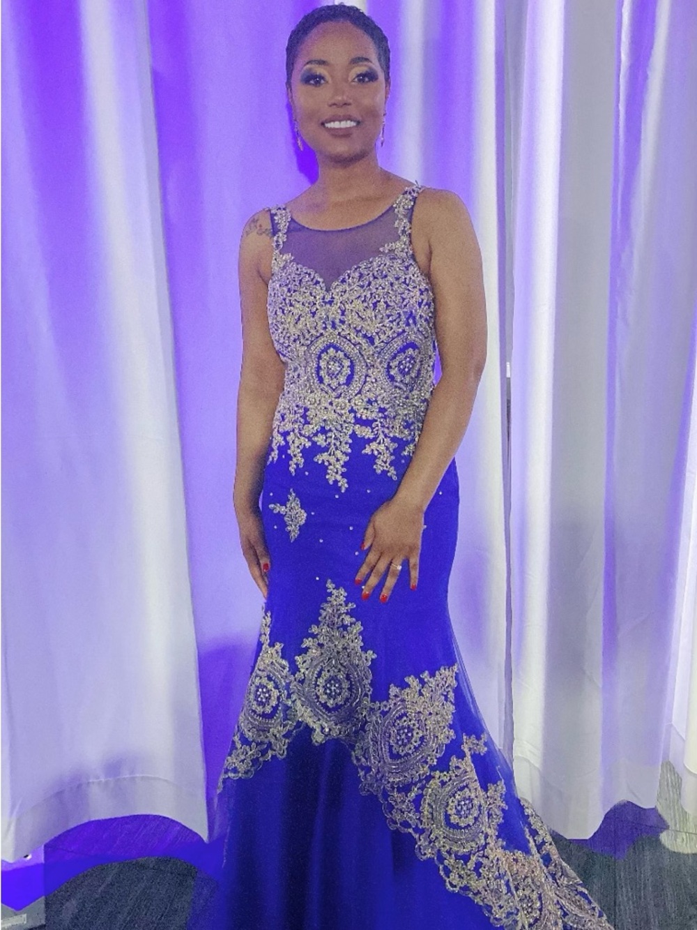 Elegant Royal Blue Embellished Evening Gown